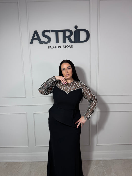 Rochie Eveline lungă peplum cu aplicații strasuri