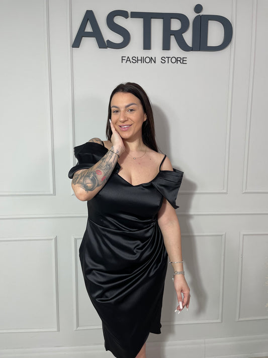 Rochie Reea midi cu decolteu tip bărcuță și falduri în talie