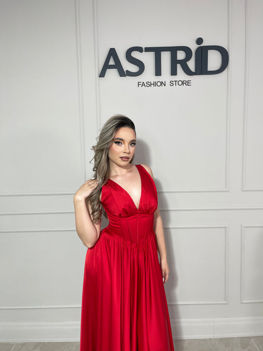 Rochie Azaleea lungă din satin tip corset bretele late