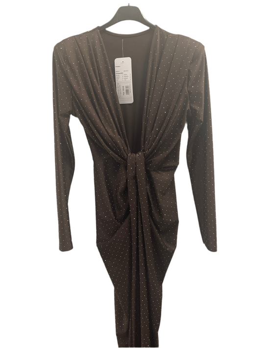 Rochie Mirabella midi cu nod în talie și mânecă lungă aplicații pietre