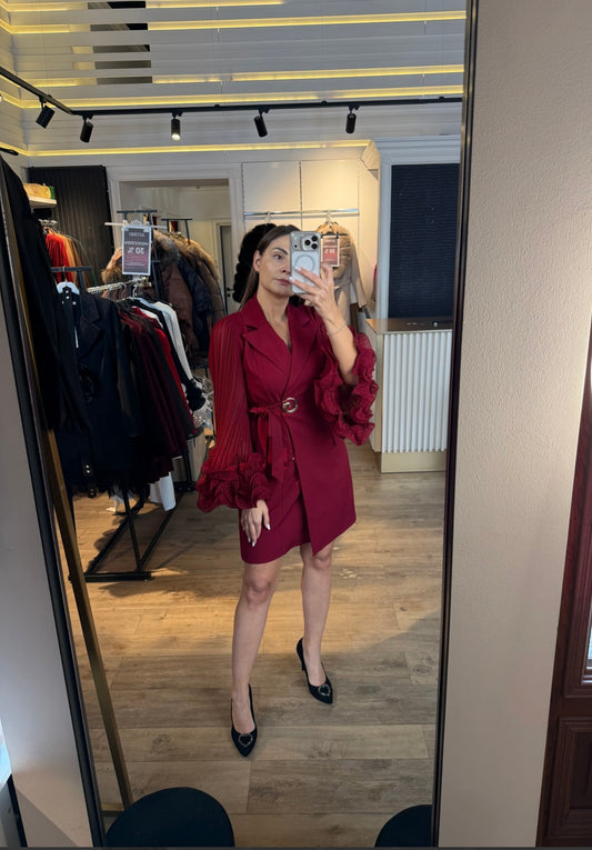 Rochie Pelly stil sacou cu maneci plisata si evazate