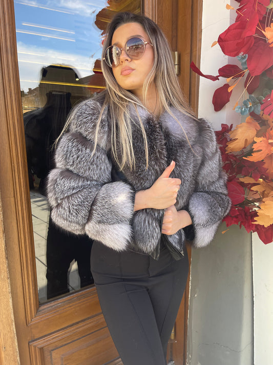 Blană naturală Selene gri cu negru