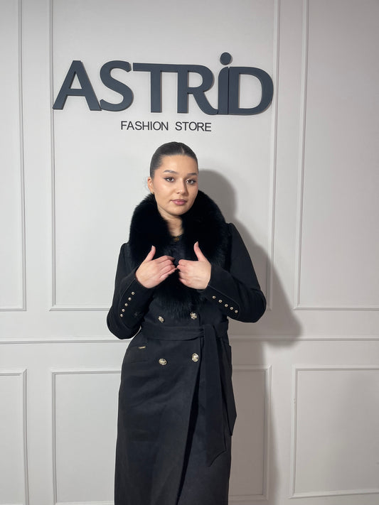 Palton Admena din cașmir blană naturală și nasturi aurii