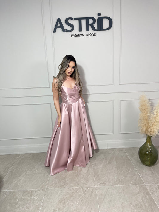 Rochie Anelis midi din tafta în cloș fără bretele