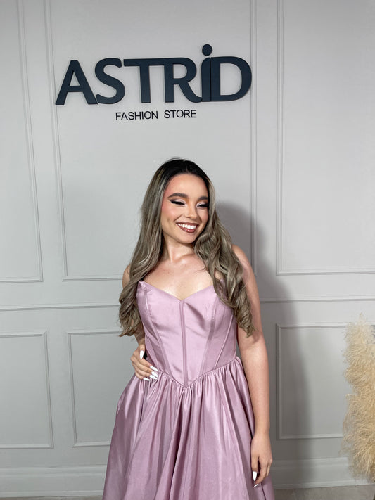 Rochie Lucy lungă din tafta tip corset și crăpătură pe picior