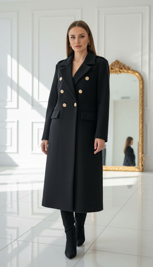 Palton Eva lung cu nasturi aurii