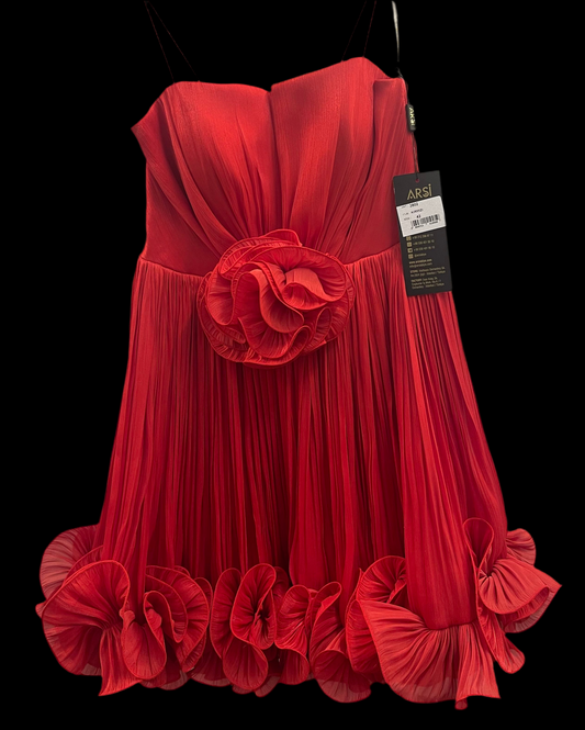 Rochie Ella scurtă plisată tip corset floare în talie și volanase