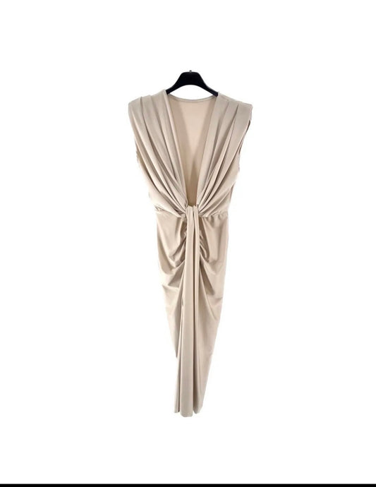 Rochie Nadina midi din lycra cu nod în talie