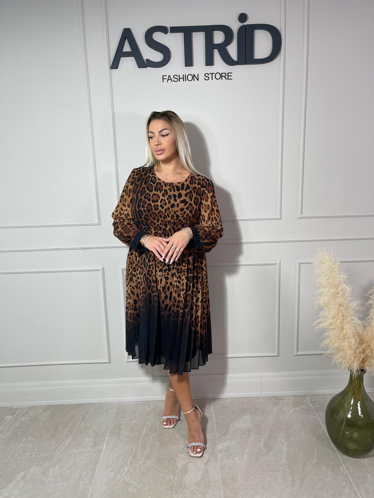 Rochie Ava midi animal print plisată