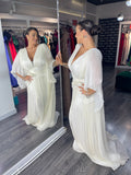 Rochie Hera lungă din voal mânecă clopot floare în talie
