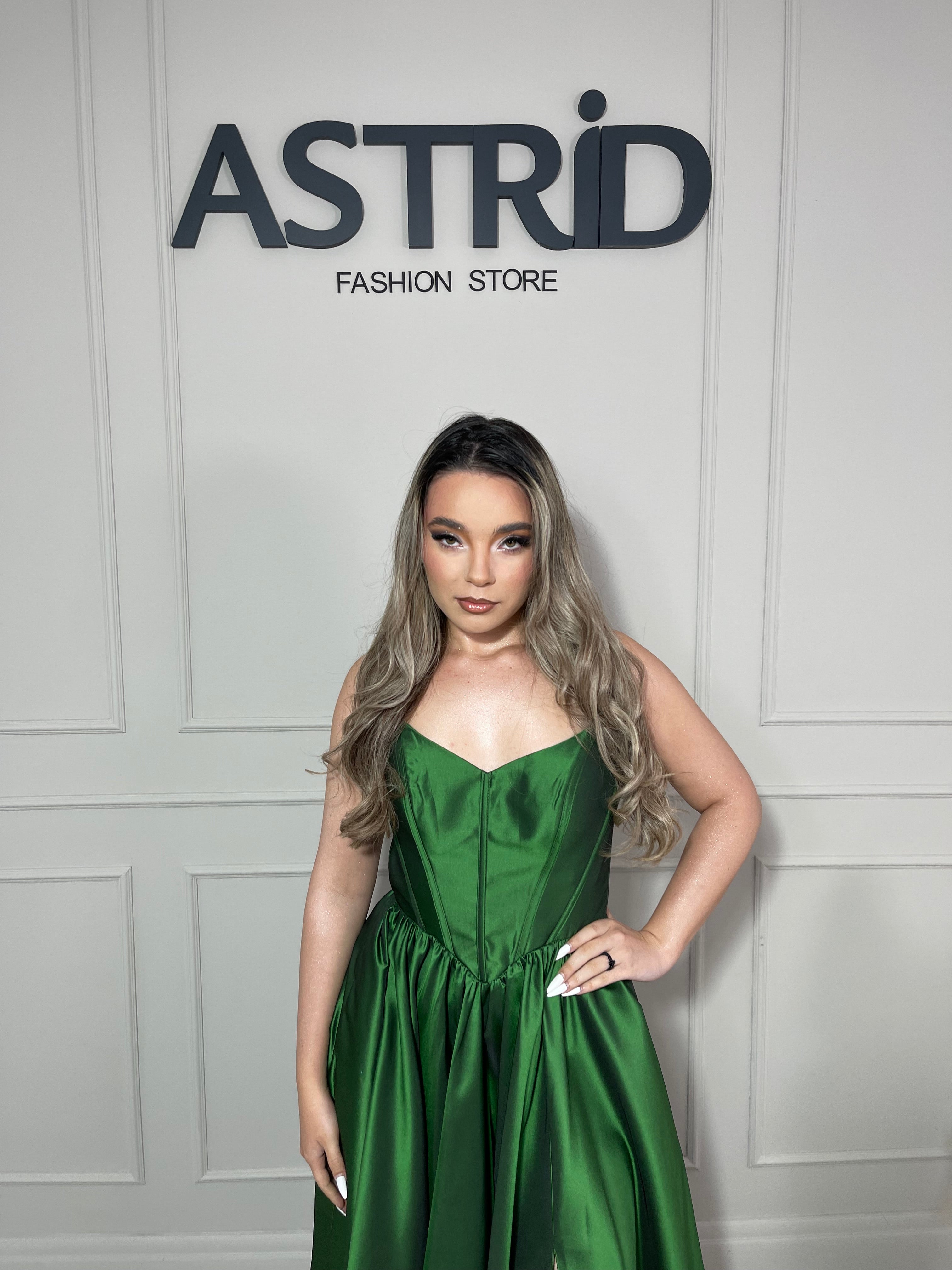 Rochie Lucy lungă din tafta tip corset și crăpătură pe picior