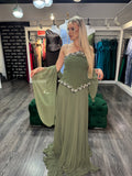 Rochie Olivia lunga cu corset accesorizat cu pietre si fusta plisata