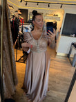 Rochie Glace lunga din tafta satinata cu bust decorat si pietre si paiete