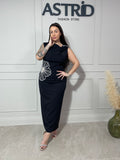 Rochie Yolanda midi cu accesoriu floare din pietre