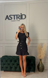 Rochie Asena scurta tip sacou cu volan si nasturi aurii