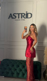 Rochie Amira lunga cu fusta din broderie cu pietre si perle