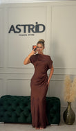Rochie Alara lunga maro satinata