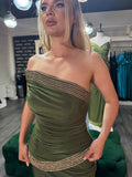 Rochie Aylin lunga olive cu corset aplicatii aurii