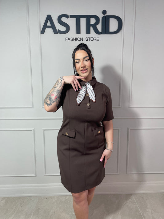 Rochie Doris mânecă scurtă și eșarfă la gât