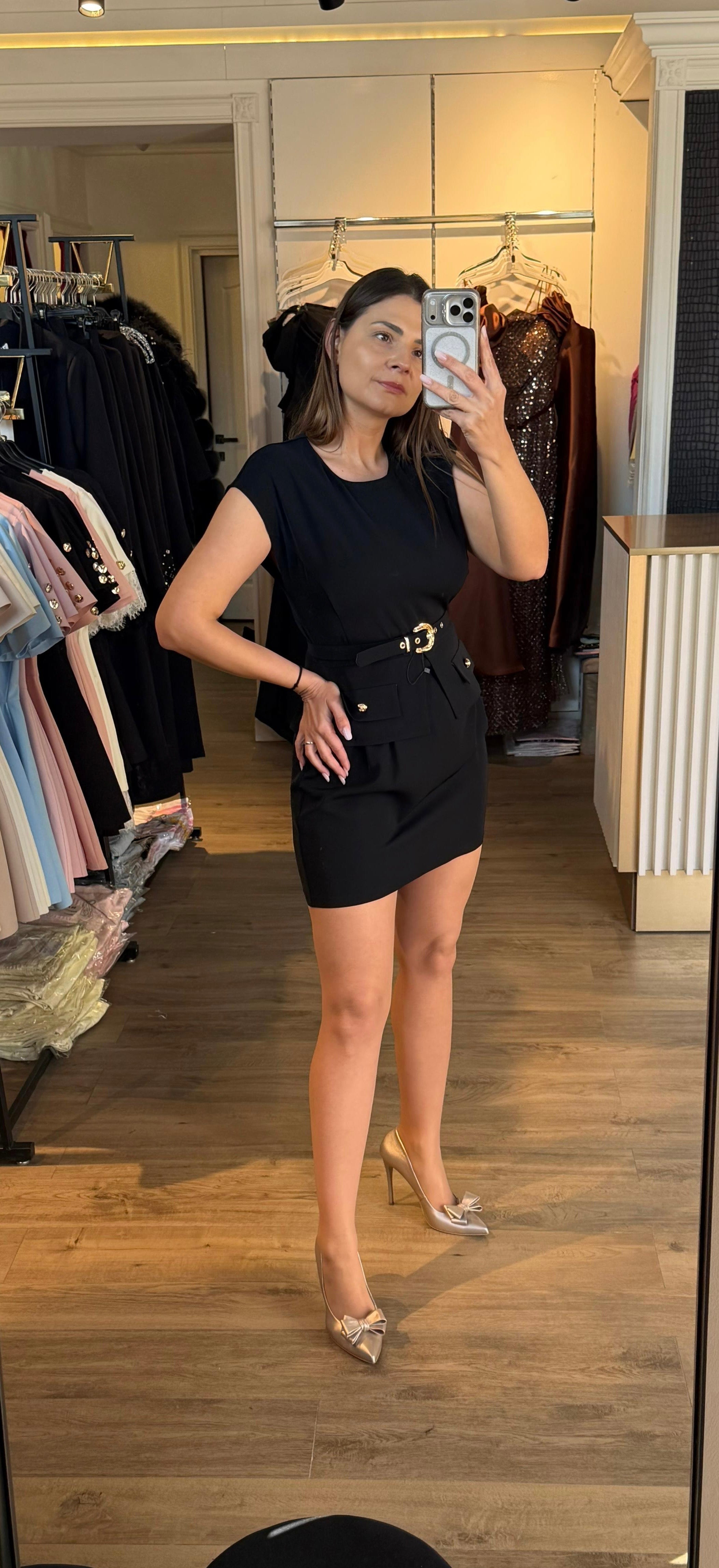 Rochie Alice scurtă cu volan în talie și curea