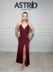 Rochie Roberta lunga din licra cu accesoriu auriu in talie si spate gol