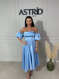 Rochie Florina midi cu corset și mânecă bufantă