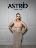 Rochie Glace lunga din pietre si paiete cu corset