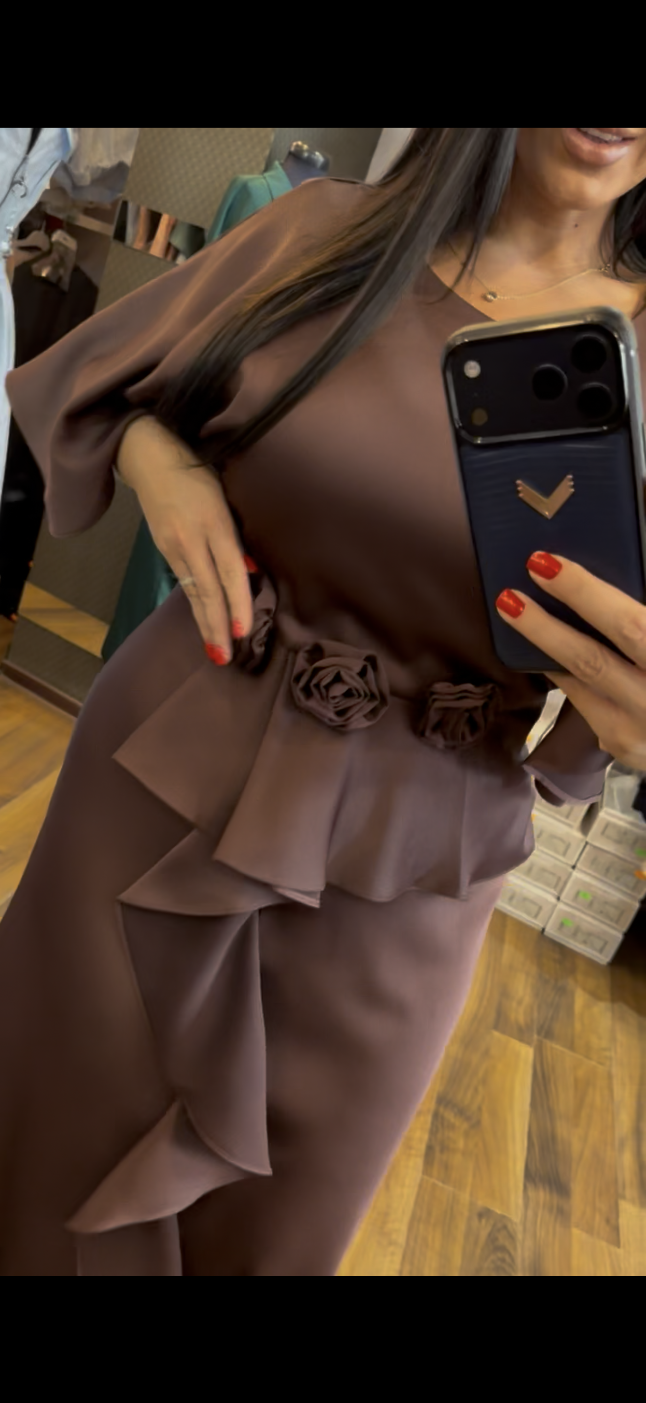 Rochie electra lunga din satin ch aplicatii trandafiri in talie