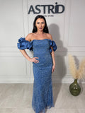 Rochie Amelie lungă din paiete cu mânecă bufantă