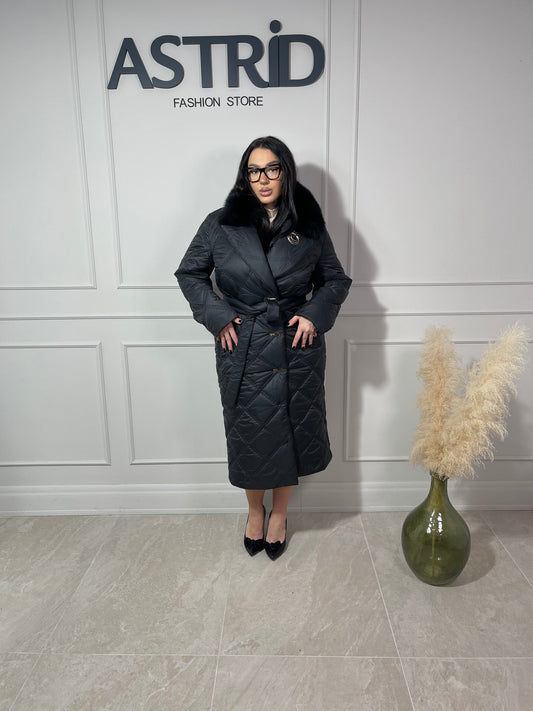 Geaca Freya lungă cu balana la guler și cordon în talie