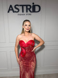 Rochie Pearl lunga din pietre si paiete cu crapatura in spate