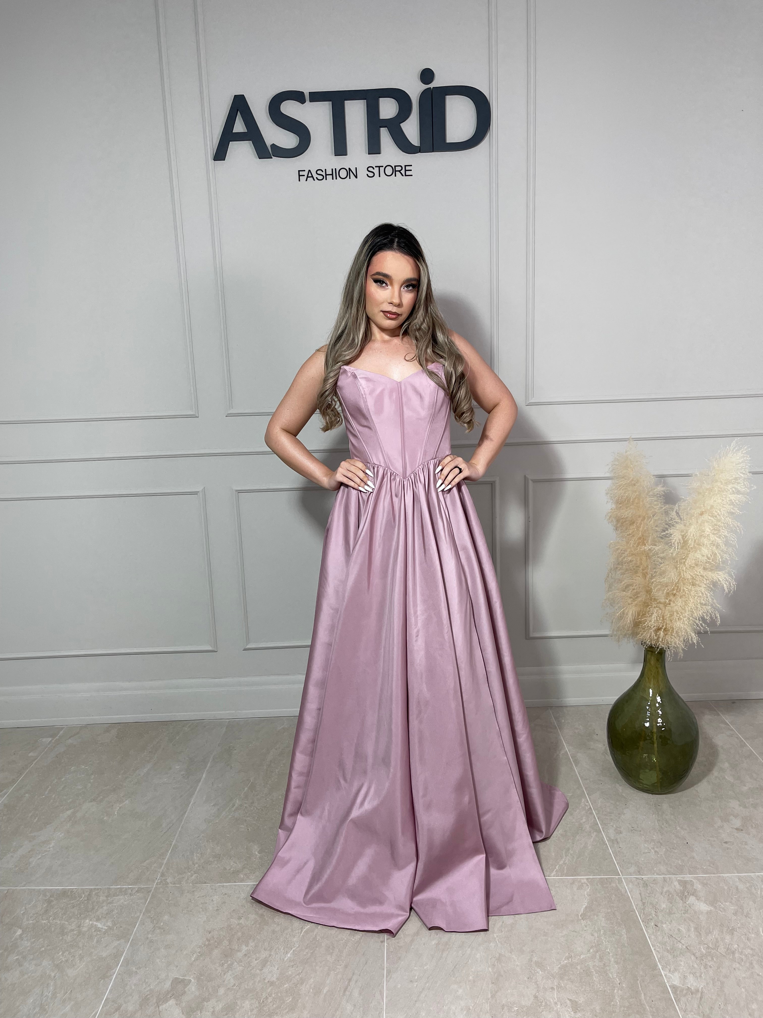 Rochie Lucy lungă din tafta tip corset și crăpătură pe picior