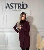 Palton Mira din cașmir cu blană naturală și cordon în talie