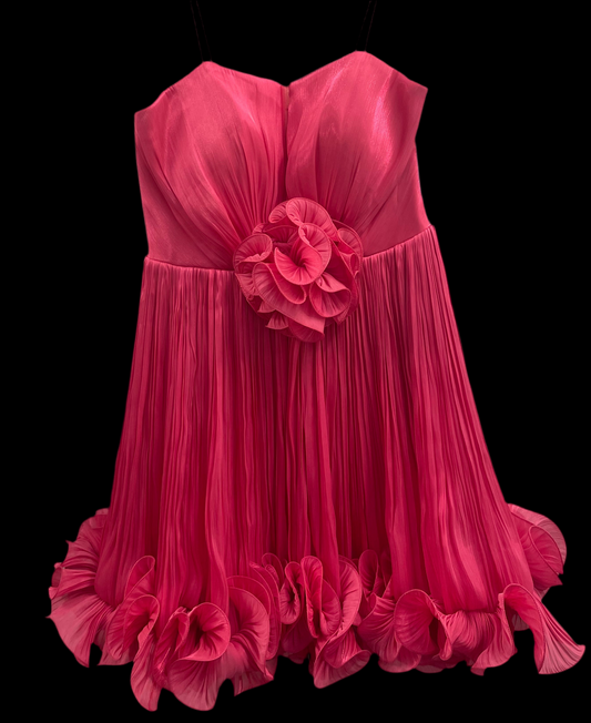 Rochie Ella scurtă plisată tip corset floare în talie și volanase