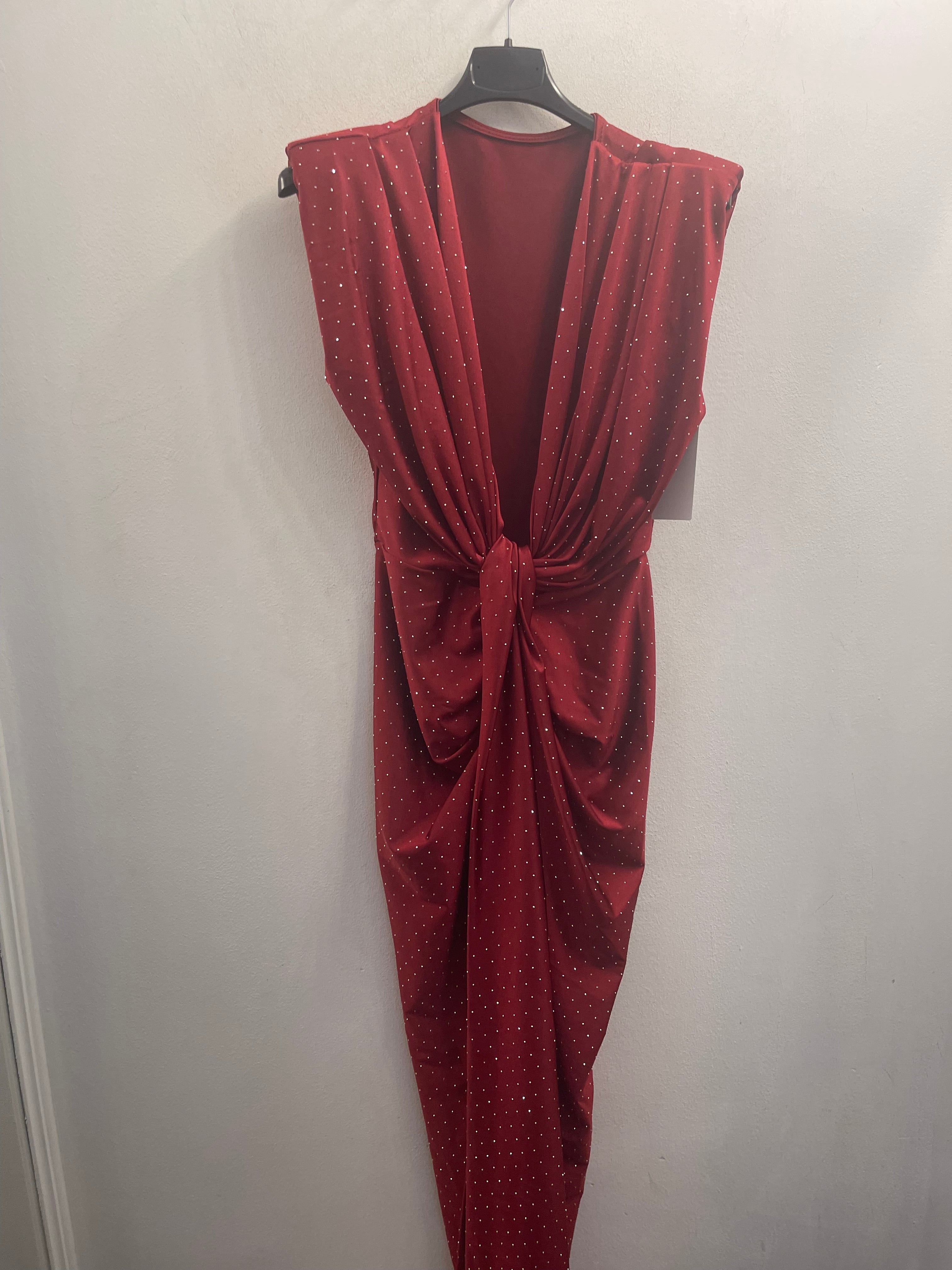 Rochie Mia midi nod în talie și aplicații pietre