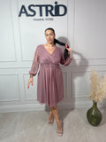 Rochie Kleo midi în cloș mânecă lungă imprimeu bulinuțe