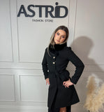 Palton Mira din cașmir cu blană naturală și cordon în talie
