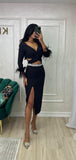Rochie Miss midi neagra cu pene si pietre