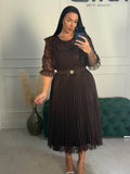Rochie Agatha midi in clos din dantela cu maneci 3/4