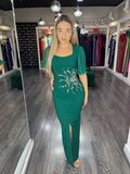 Rochie Rebeca midi pe corp mânecă din voal și aplicații pietre la talie