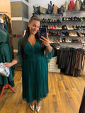 Rochie Afet midi din matase naturala cu maneci lungi