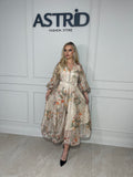 Rochie Florence midi in clos cu nasturi tip bijuterie si imprimeu floral
