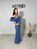 Rochie Amelie lungă din paiete cu mânecă bufantă