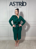 Rochie Anaya midi cu volane și floare pe umăr