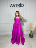 Rochie Lucy lungă din tafta tip corset și crăpătură pe picior