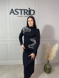 Rochie Laila lungă neagră mânecă lungă și aplicații paiete