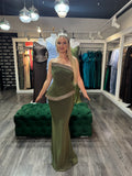 Rochie Aylin lunga olive cu corset aplicatii aurii