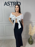 Rochie Kleo tip bandaj funda albă la piept decupaj în față