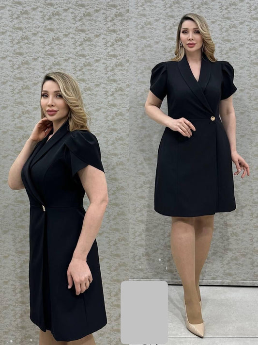 Rochie Eveline tip sacou petrecută și mânecă bufantă