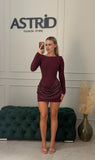 Rochie Ausy scurta cu maneci lungi si falduri in talie